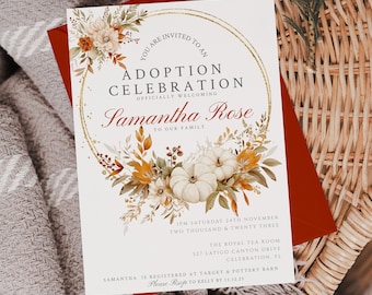 Autumn Adoption Invitation, fall Adoption invitation template, adoption day invitation, gotcha day invitation, pumpkin adoption invitation