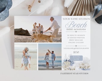 Mall för minifotografering på stranden, minifotografering på stranden, minifotografering på sommaren, minifotograferingar, mall för fotosessioner, Canva-foto