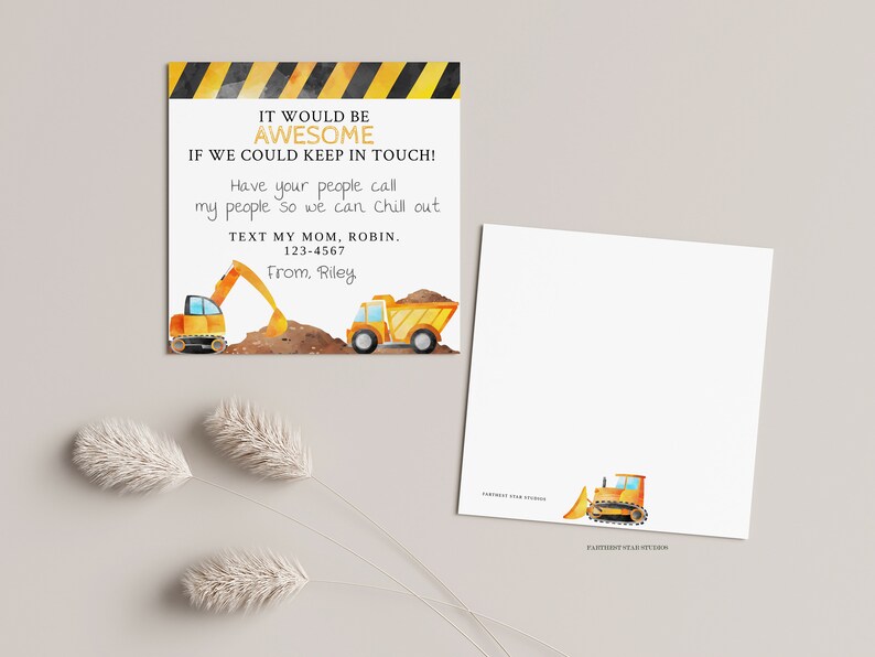 Truck Playdate cards, Summer play date card, Printable End of School Tags for Kids, Play Date Business Card, Keep in Touch Contact Card image 10