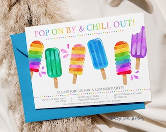 Popsicle Summer invitation, Summer party Digital Download, Neighborhood party Invite, Birthday Party Invitation, End of School Party
