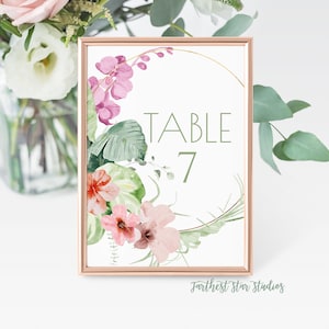Tropical Luau Table Numbers - tropical wedding sign - tropical shower sign - DIY Tropical Summer luau - Beach party