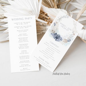 Dusty Blue Beach Wedding Program, Wedding program template, Wedding Program Download, Wedding Ceremony Program Template, Wedding Program