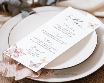 Garden party menu, Spring menu, Spring menu template, Holiday menu, Easter Menu template, butterfly menu template, bridal shower menu