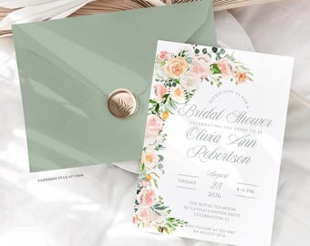 Garden Party Bridal Shower Invitation Template, Bridal Luncheon Invitation, Bridal Brunch Invitation, Peony Bridal shower invitation