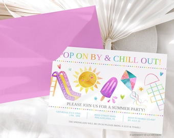 Playground Summer invitation, Summer party invite, Neighborhood party Invite, Play date Invitation, End of School Party, Pool Party invite