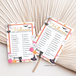 Pink ghost Halloween Movie Bucket list, Movie bucket list printable, Bucket list template, Halloween Movie bucket list, kid fall activity