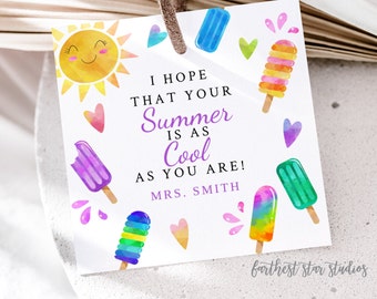 Popsicle Student Thank you gift tags or stickers, Popsicle End of year gift, Teacher appreciation tag, Summer as cool as you, Student Gift