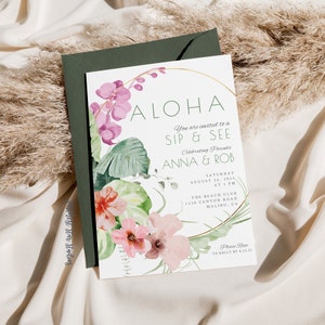 Tropical Luau Sip & See Baby Shower Invitation - Tropical Summer luau - Beach Shower - Summer baby Shower Luau, Couples Baby shower