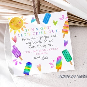 Popsicle Playdate cards,  Summer play date card, Printable Back to school Tags for Kids, Play Date Business Card, Keep in Touch Contact Card