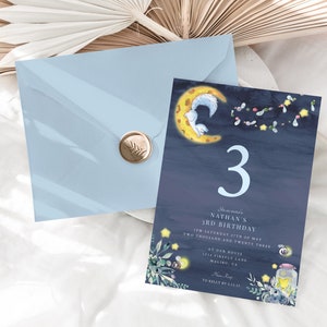 Woodland Sleepy Fox Birthday Invitations - DIY - Printable Celestial invitations