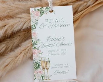 Petals and Prosecco Bridal Shower favor tags, prosecco favor tags, Bridal luncheon favor tags, Bachelorette favor tags, Champagne tags