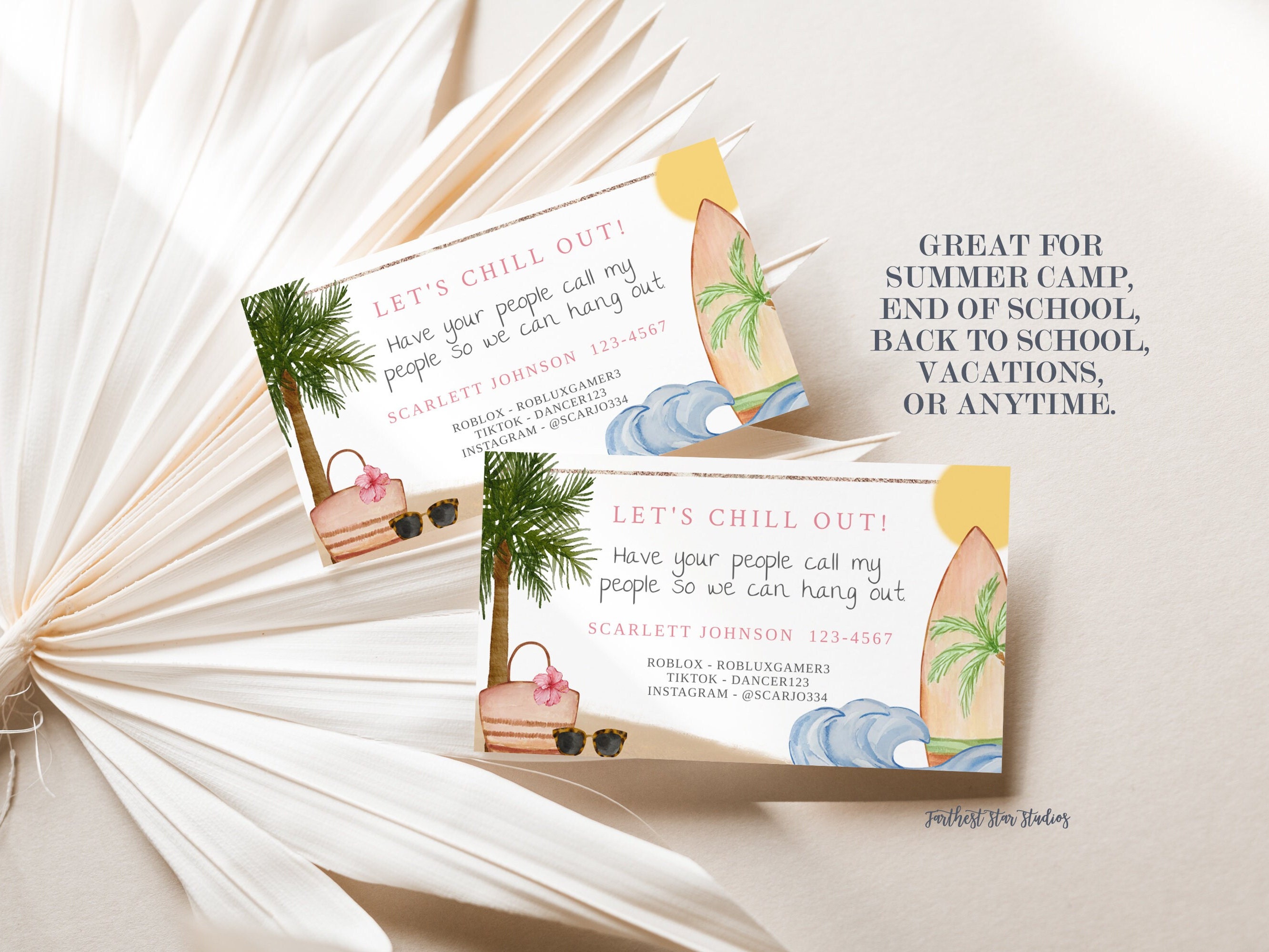 Retro Playdate Cards, Summer Teen Card, Printable End of School Tags ...
