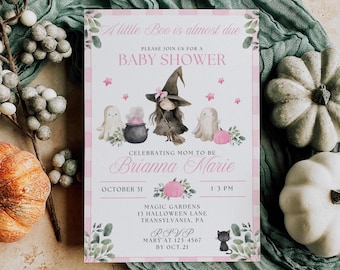 A little Boo is Almost Due Shower Invitation, Coquette Halloween Baby Shower Invite, Pink Pumpkin Shower Invite, Fall Shower invitation