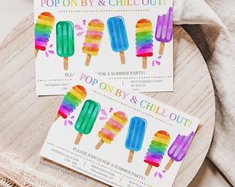 Popsicle Summer invitation, Summer party Digital Download, Neighborhood party Invite, Birthday Party Invitation, End of School Party
