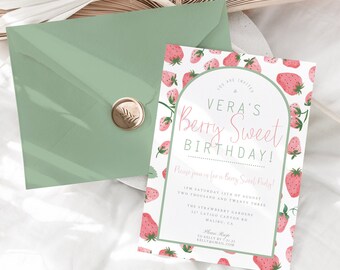 Berry Sweet Birthday Invitation, Berry Sweet Birthday, Strawberry Birthday, Strawberry Invitation, Berry Sweet birthday invitation digital