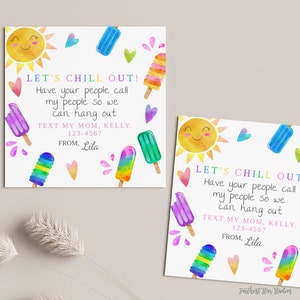 Popsicle Playdate cards,  Summer play date card, Printable End of School Tags for Kids,  Play Date Business Card, Keep in Touch Contact Card
