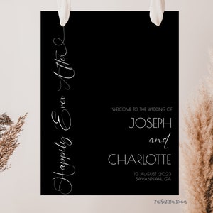 Black Wedding Welcome Sign, Modern wedding sign, Minimalist wedding sign, wedding Calligraphy, Digital Download, Happily ever after