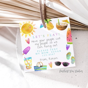 Summer Playdate cards,  Summer play date card, Printable End of School Tags for Kids,  Play Date Business Card, Keep in Touch Contact Card