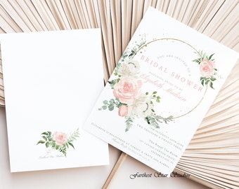 Blush Pink and Sage Green Bridal Shower Invitation, Spring bridal shower invitation, bridal shower evite, Bridal brunch Invite