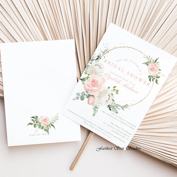Blush Pink and Sage Green Bridal Shower Invitation - Instant Download - DIY Fairytale wedding - Flower Bridal Shower - Printable invitation