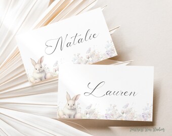 Easter place cards, Spring table decor, Bunny name Card, Editable Name Tags, Spring wedding place cards, bridal shower place cards