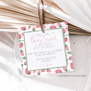 Berry Playdate cards,  Summer play date card, Printable End of School Tags for Kids,  Play Date Business Card, Keep in Touch Contact Card