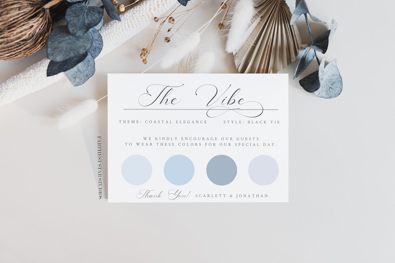 our Minimalist Wedding Attire "The Vibe" Card – the perfect addition to ensure your guests are prepared for your big day. This custom information card elegantly presents dress code details, ensuring your loved ones arrive in style.