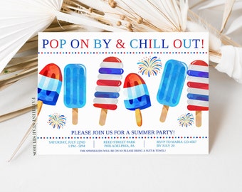 Popsicle Summer invitation, Summer party Digital Download, Neighborhood party Invite, BBQ Invitation, End of School Party, Pool Party invite