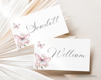 Easter place cards, Spring table decor, Butterfly name Card, Editable Name Tags, Spring wedding place cards, bridal shower place cards