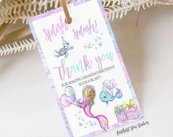 Printable Glam Mermaid Thank you Favor tag or card - mermaid birthday, mermaid party, mermaid favor tags, mermaid favors