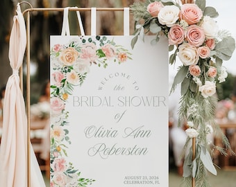 Peony Bridal Shower Welcome Sign, Watercolor Florals, Petals and Prosecco Bridal Shower Welcome, Bridal Luncheon, Bridal Brunch welcome