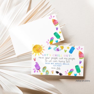 Summer Playdate cards,  Summer play date card, Printable End of School Tags for Kids,  Play Date Business Card, Keep in Touch Contact Card