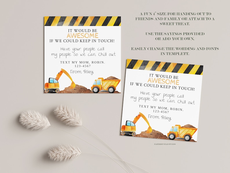 Truck Playdate cards, Summer play date card, Printable End of School Tags for Kids, Play Date Business Card, Keep in Touch Contact Card image 3