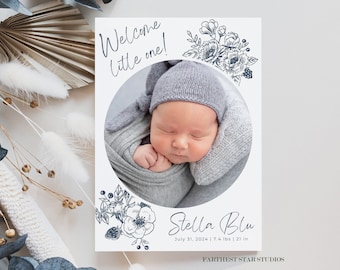 French Toile Birth Announcement, Adoption Day Digital Download, Photo Baby Announcement with stats, digital print adoption announcement