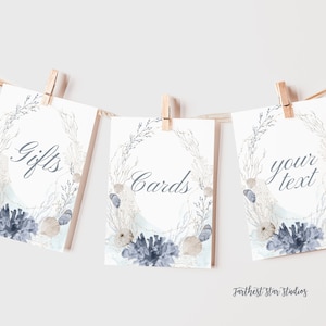 Dusty Blue Watercolor Beach Cards and Gifts Signs - Dusty Blue wedding signs, Dusty Blue Shower decor, Dusty Blue Wedding Decor, Dusty Blue