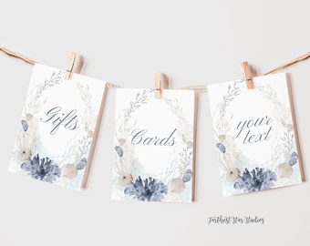 Dusty Blue Watercolor Beach Cards and Gifts Signs - Dusty Blue wedding signs, Dusty Blue Shower decor, Dusty Blue Wedding Decor, Dusty Blue