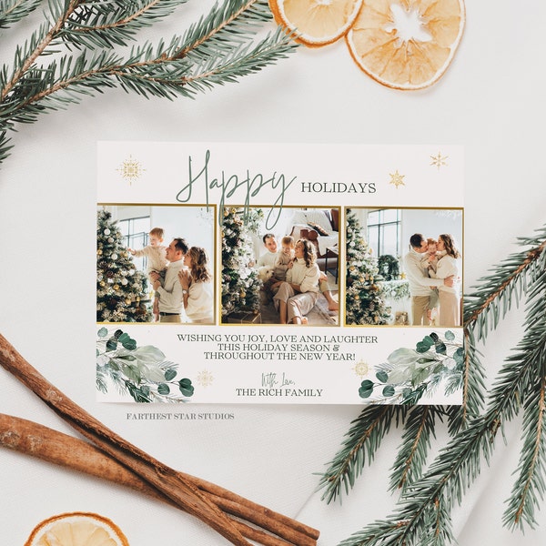 Holiday Photo card, New Year's Photo card, Late Christmas Card, Rustic Holiday Card, Winter Photo Card, Photo Christmas card, 3 Photo Card