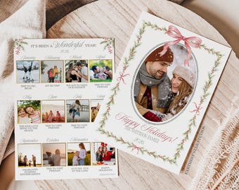 Vintage Coastal Holly Holiday Photo card, New Year's Photo card, Late Christmas Card, Holiday Card Photo, Winter Card, Photo Christmas card