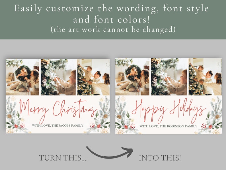 Photo christmas card template, 3 photo christmas card template, christmas card template photo, christmas card template canva, christmas evit image 5