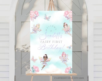 Fairy First Welcome Sign, Fairy First Birthday, Fairy Birthday Decor, Fairy Welcome Sign Template Download, Fairy sign Digital File