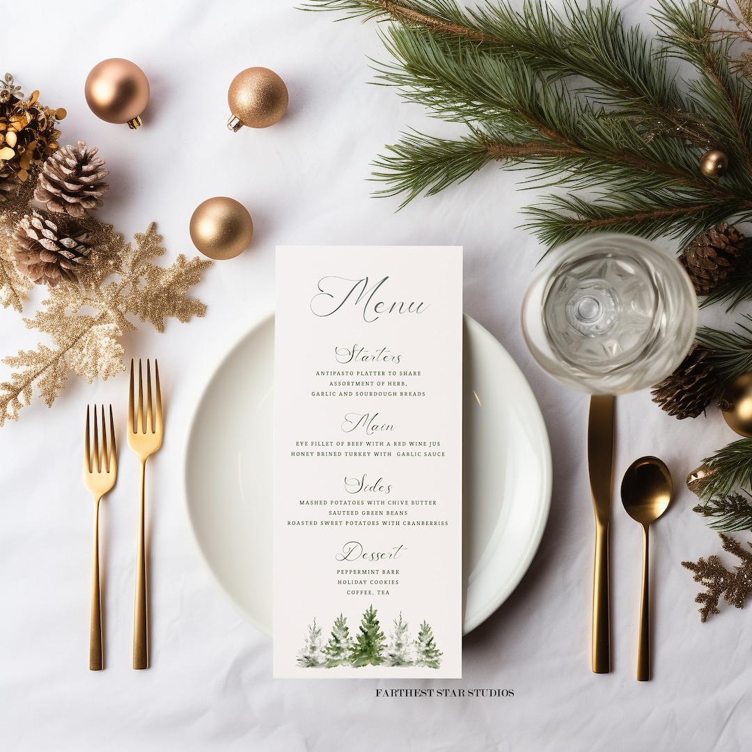 Christmas Party Menu, Holiday Bakery Menu, Minimalist Winter Menu ...
