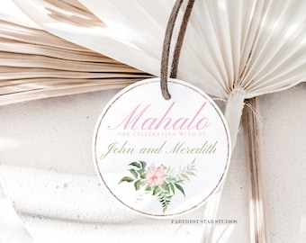 MAHALO MINI Thank you Tags sticker, Ohana Tropical LUAU, Tropical Adoption party, Tropical Wedding, baby shower favor, bridal shower favor