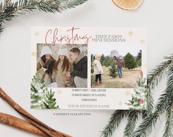 Sjabloon voor mini-fotosessies op een kerstboerderij, mini-fotosessie tijdens de feestdagen, mini-fotosessie op een kerstboomkwekerij met 2 foto's, mini-fotosessies, kerstfotosessies