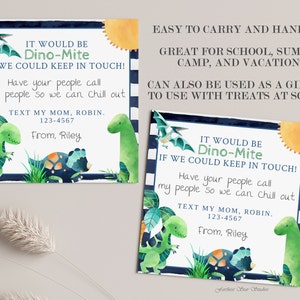 Dinosaur Playdate cards,  Summer play date card, Printable back to School Tags for Kids, Play Date Business Card, Keep in Touch Contact Card