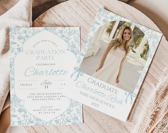 Coquette Graduation photo announcement, Bow Graduation photo party invite, Coquette Bow invite, Graduation Announcement Card