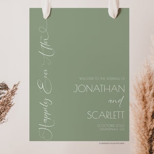 Sage green Wedding Welcome Sign, Modern fall wedding sign, Minimalist wedding sign, Happily ever after, sage green wedding decorations