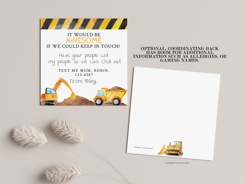 Truck Playdate cards, Summer play date card, Printable End of School Tags for Kids, Play Date Business Card, Keep in Touch Contact Card image 4