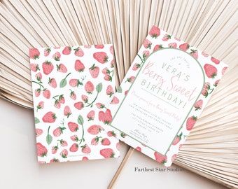 Berry Sweet Birthday Invitation, Berry Sweet Birthday, Strawberry Birthday, Strawberry Invitation, Berry Sweet birthday invitation digital