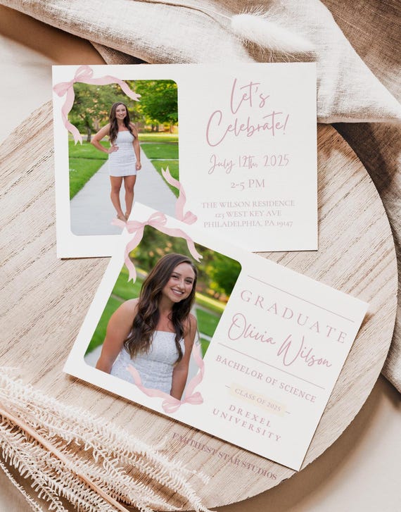 Coquette Graduation Photo Announcement, Bow Graduation Photo Party Invite, Pink Bow Graduation Invitation, Graduation Announcement Card - Etsy Israel Coquette Graduation Photo Announcement, Bow Graduation Photo Party Invite, Pink Bow Graduation Invitation, Graduation Announcement Card - Etsy Israel