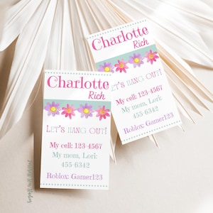 Preppy Playdate cards, Summer play date card, Printable End of School Tags for Kids,  PlayDate Business Card, Stay in Touch Contact Card
